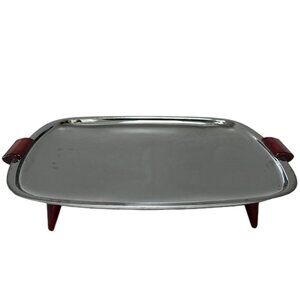 Mid-Century Modern MCM Glo Hill Pedestal Chrome Tray with‎ Bakelite Handles
